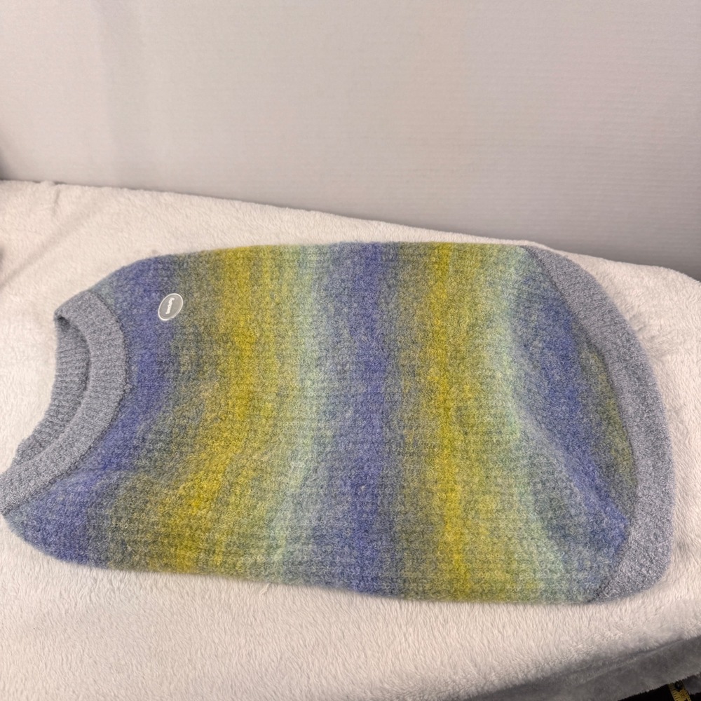 Touchdog Dog Sweater XL Blue Green Yellow Ombre Fuzzy Knit Wool Blend NWT
